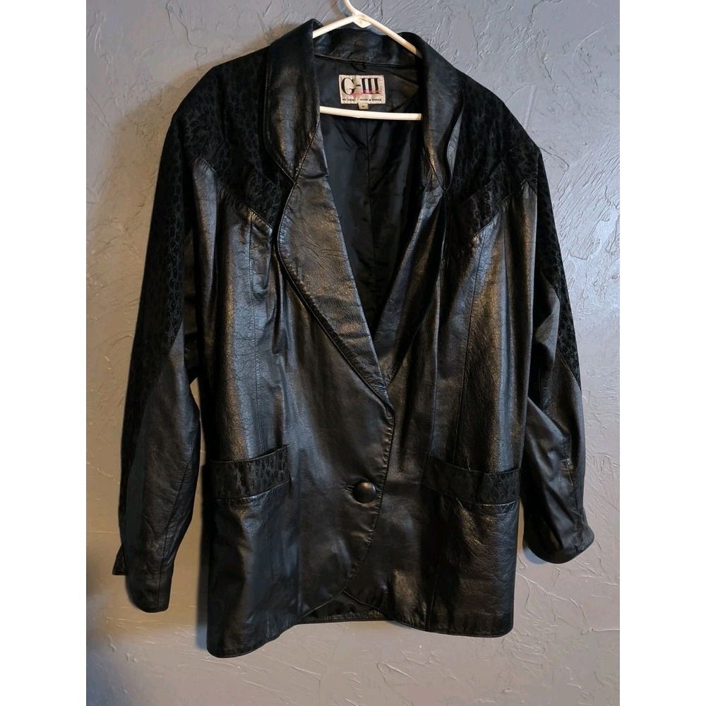 Vintage Global Identity G-III Embossed Leather Jacket‎ Womens Medium Black